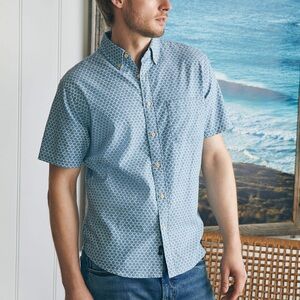 Faherty Short-Sleeve Stretch Playa Button Up Shirt Blue Fishscale Redux Large